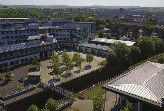 Aerial view of Burnley College's £100 million campus