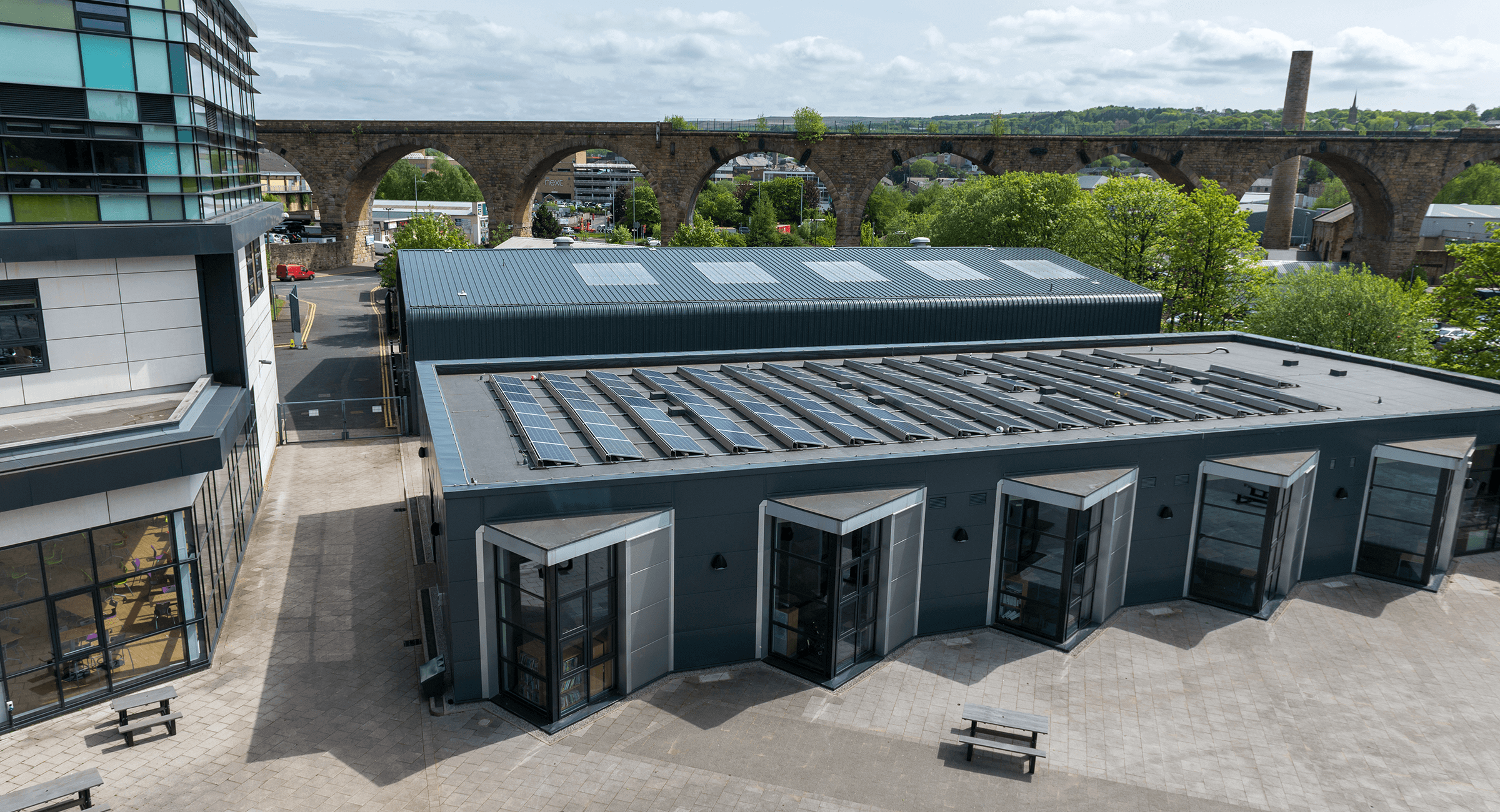 University Courses Burnley Building aerial shot